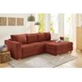 Ecksofa JOCKENHÖFER GRUPPE "Kampen L-Form", rot (rost, rot), B:288cm T:130cm, Korpus: 100% Polyester, Kissen: 100% Polyester, Sofas, Bettfunktion, Federkern, Bettkasten, Ottomane links oder rechts, Topseller