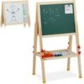 Relaxdays - Standtafel Kinder, höhenverstellbar & magnetisch, Holz, Whiteboard & Kreidetafel, 81-104 x 45 x 42 cm, natur