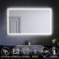 Badspiegel mit beleuchtung 120 touch Badezimmerspiegel led Spiegel mit Bluetooth 5.0,Beschlagfrei,Uhr,IP44 wandspiegel 120x70cm bad mit PVC-Rückwand