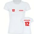 multifanshop Damen T-Shirt - Heidenheim - Trikot Nummer 12 - Druck rot - Frauen