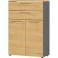 Aktenschrank Agenda Home, 3 OH, B 800 x T 400 x H 1200 mm, 2 Schubladen, Graphit/Eiche