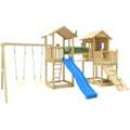 Spielturm JUNGLE GYM "Stronghold" Spieltürme blau Kinder Spielanlage mit 2 Türmen, Schaukel und Rutsche Wasseranschluss