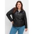 Lederimitatjacke SHEEGO "Große Größen", Damen, Gr. 48, schwarz, Obermaterial: 100% Viskose;Futter: 100% Polyester, unifarben, casual, figurbetont normal, Langarm, Jacken, im Bikerlook