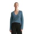 Strickpullover MARC O'POLO "aus softem Baumwoll-Garn" Gr. L, blau Damen Pullover