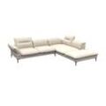 Ecksofa FLEXLUX "Salino, Funktionssofa mit Ottomane, Relaxsofa, Ecksofa", weiß (warm weiß), Sofas, B/H/T: 287cm x 88cm x 239cm, Echtleder, lange Ottomane rechts, Lederoptik, Sofa mit Arm- und Kopfteil-Verstellungen, Kaltschaum & Stahl-Wellen, B:287cm H:88cm T:239cm