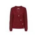 Grobstrick-Cardigan - Rot/Meliert - Gr.: S