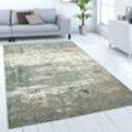 Paco Home - Teppich Wohnzimmer Kurzflor Vintage Abstraktes Muster Beton-Optik Grau Creme 120x160 cm