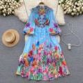 Pip Fashion Neu Damen V-Ausschnitt Print Lange Maxi Urlaub Strandkleider Einreihig Knöchellang Boho Meer Kleid