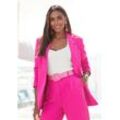 Longblazer LASCANA, Damen, Gr. 34, pink (fuchsia), Web, Obermaterial: 100% Polyester. Futter: 53% Viskose, 47% Polyester, unifarben, modisch, hüftbedeckend, Langarm runde 3-Knopf-Manschette mit Knöpfen, Blazer, mit Reverskragen und Schlitz hinten, Damenblazer, elegant-chic