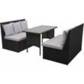 HHG - neuwertig] Poly-Rattan Garnitur 862, Garten-/Lounge-Set Sitzgruppe, Gastronomie 2x2er Sofa Tisch schwarz, Kissen hellgrau