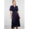 Wickelkleid Y.A.S "YASTHEA 2/4 MIDI WRAP DRESS S. NOOS" Gr. S (36), N-Gr, blau (eveningblue) Damen Kleider Partykleid mit Volant