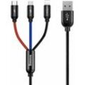 Baseus Three Primary Colors 3in1 USB-Kabel - Micro-USB / Lightning / usb-c Nylon geflochten 3.5A 1.2M schwarz (CAMLT-BSY01)