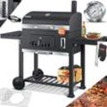 Grill Grillwagen xxl Holzkohlegrill mit Deckel Rädern Edelstahl-Griff Grillrost und Thermometer Holzkohle kohlegrill Wagen groß Kohle bbq Grau,XXL