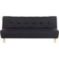 3-Sitzer Sofa Schwarz Stoffbezug Gesteppt mit Schlaffunktion Hohe Holzbeine Retro-Design Wohnzimmer Ausstattung Schlafsofa Polstersofa Couch