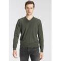 V-Ausschnitt-Pullover OLYMP "OLYMP Strick Casual" Gr. M, grün (olive) Herren Pullover klassischer Strickpullover