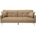 Beliani - 3-Sitzer Schlafsofa Beige Stoffbezug Gesteppt mit Silbernen Metallbeinen 2 Kissen Retro Klappsofa Wohnzimmer Sofa mit Schlaffunktion