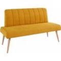 Sitzbank EXXPO - SOFA FASHION "Costa, moderne Rückensteppung, bequem und elegant, hoher Holzfuß", gelb (mustard), B:162cm H:92cm T:68cm, Struktur: Webvelour, 100% Polyester, Sitzbänke, Essbank Polsterbank Sitzbank, hochwertige Detailverarbeitung, Frei im Raum stellbar