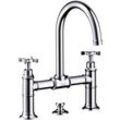 hansgrohe Axor Montreux 2-Griff-Waschtisch-Brücken-Armatur 16510000 Ausladung 175mm, Zugstangen-Ablaufgarnitur, chrom