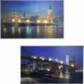 Neuwertig] 2er-Set LED-Bild, Leuchtbild Leinwandbild Wandbild, Timer 40x60cm Bridges