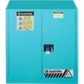 Justrite FM-Chemikalienschrank Classic Sure-Grip® EX, für Ätzmittel, bis 114 Liter, selbstschließende Türen, blau