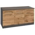 Unterschrank KOCHSTATION "KS-Tulsa", braun (wotaneiche), B:150cm H:85cm T:60cm, Schränke, 150 cm breit, 3 Schubkästen, 3 Türen, auch als Sideboard verwendbar