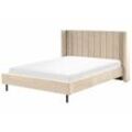 Polsterbett Beige 160 x 200 cm Samtstoff Mit Lattenrost Glamour Doppelbett Königsbett Ehebett Schlafzimmer Elegant Modern