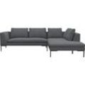 Ecksofa FLEXLUX "Loano, superbequemer Sitzkomfort durch Kaltschaum im Sitz", grau (elephant grau), Sofas, B/H/T: 284cm x 86cm x 230cm, Lederoptik, lange Ottomane rechts, 100% Polyester modernes Sofa, frei im Raum stellbar, lose Kissen