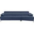 Ecksofa EGOITALIANO "Soul, extravagantes Designsofa, Megasofa, super bequem, tolle Details" Sofas Gr. B/H/T: 246cm x 99cm x 140cm, Leder BULL, Recamiere rechts, blau (tide) mit Trapez-Abschlußelement, inkl verstellbarer Kopfteile