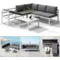 Sitzgruppe Weiß Aluminium Lounge Ecksofa mit Liegefunktion wetterfest Garten Tisch Outdoor-Möbel