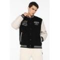 Collegejacke HARLEM SOUL, Herren, Gr. L, schwarz, Material Oberstoff: 90% Polyester, 10% Viskose, Material Ärmel: 100% Polyurethan, Futter Rumpf: 100% Polyamid, Futter Ärmel: 100% Polyester, Wattierung: 100% Polyester, bestickt, casual, lässig geschnitten normal, Langarm eingesetzt Rippbündchen, Jacken, mit Stickerei