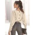 Langarmbluse LASCANA, Damen, Gr. 34, beige (creme), Web, Obermaterial: 100% Polyester, unifarben, modisch, figurumspielend hüftlang, Rundhals, Langarm Manschette mit Knöpfen, Blusen, mit Knopfleiste hinten, elegante Damenbluse, Business-Look