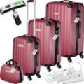 tectake® Hartschalenkoffer-Set, 4-teilig, 3 Trolleys, 1 Beauty Case inkl. Kofferwaage und -anhänger, 360° drehbare, abnehmbare Rollen, mit Sicherheits-Zahlenschloss