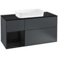 Villeroy und Boch Finion Waschtischunterschrank G292PHHG 120cm, Abdeckplatte black matt, Emotion, Regal links Glossy Black Lacquer, Midnight Blue Matt Lacquer