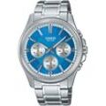 Quarzuhr CASIO TIMELESS COLLECTION, silber (edelstahlfarben, hellblau), Armbanduhren, Herren, Armbanduhr, Herrenuhr, Edelstahlarmband, analog, Tag, Wochentag