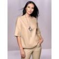 Schlupfbluse HEINE, Damen, Gr. 46, beige, 100% Polyester, unifarben, Rundhals, Kurzarm, Blusen