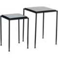 Beistelltisch 2er Set Blau Schwarz Design Satztisch Glas Metall Eckig, Wohnzimmertisch Modern, Ausgefallener Couchtisch Quadratisch, Sofatisch