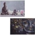 Neuwertig] 2er-Set LED-Bild Leinwandbild Leuchtbild Wandbild 40x60cm, Timer Buddha + Kerzen