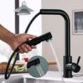 Onyzpily - Hochdruck Wasserhahn Küche Schwarz, Küchenarmatur Ausziehbar, Spültischarmatur mit Brause Zwei Wasserstrahlarten, Armatur Küche 360°