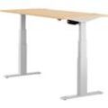 Schäfer Shop Select Schreibtisch ERGO-T, elektrisch höhenverstellbar, Rechteck, T-Fuß, B 1200 x T 800 x H 640-1300 mm, Ahorn/weißaluminium