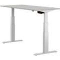 Schäfer Shop Select Schreibtisch ERGO-T, elektrisch höhenverstellbar, Rechteck, T-Fuß, B 1200 x T 800 x H 640-1300 mm, lichtgrau/weißaluminium