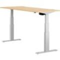 Schäfer Shop Select Schreibtisch ERGO-T, elektrisch höhenverstellbar, Rechteck, T-Fuß, B 1600 x T 800 x H 640-1300 mm, Ahorn/weißaluminium