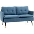 2 Sitzer Sofa, Couch mit Dickem Kissen, Leinenoptik und Stahlbeine Blau