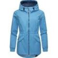 Outdoorjacke RAGWEAR "Dowey Tech", Damen, Gr. S (36), blau (hellblau), Außenmaterial: 100% Polyester, Innenfutter: 100% Polyester, casual, tailliert hüftbedeckend, hoch geschlossener Ausschnitt, Langarm Ärmel ohne Ärmelschlitz elastischer Bund, Jacken, stylische wasserdichte Übergangsjacke mit großer Kapuze