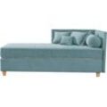 Schlafsofa ALINA "Kona", blau (pastellblau gcp 16), B:201cm H:90,5cm T:101cm, Chenille GCP (100% Polyester), Sofas, 7-Zonen Taschenfederkernmatratze, Zierkissen-Set und Schlummerrollen