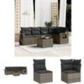 6-tlg. Garten-Sofagarnitur mit Kissen Grau Poly Rattan - Gartenmöbel-Sets - Grau - The Living Store