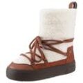 Snowboots TOMMY HILFIGER "LACE-UP FAUX SHEARLING SNOWBOOT" Gr. 39, bunt (creme, cognac) Damen Schuhe Plateau, Winterstiefel, Schneestiefel mit aufgesetzter Schnürung