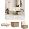 5-tlg. Garten-Sofagarnitur mit Kissen Beige Poly Rattan - Gartenmöbel-Sets - Beige - The Living Store