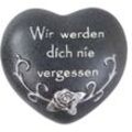 Spruchstein Herz 7,5x8cm Steinoptik Grabschmuck Grabdeko Gedenkstein Dekoherz - Nie vergessen