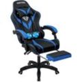 Gaming-Stuhl mit Massage, ergonomischer Bürostuhl mit Fußstütze und Lordosenstütze, Gaming-Stühle – Schwarz + Blau