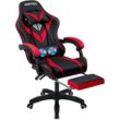 Gaming-Stuhl mit Massage, ergonomischer Bürostuhl mit Fußstütze und Lordosenstütze, Gaming-Stühle – Schwarz + Rot